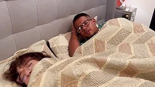 Fucking a college girl next to my wife, English captions